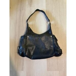 FOSSIL Brown Aged Leather Hobo Shoulder Bag Y2K 00s 90s Buckle Purse Western